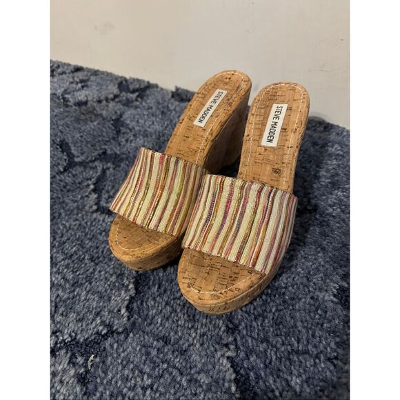 Steve Madden SURG Boho Colorful Canvas & Cork Wedge Slip On -Size 7M NWOT - Picture 1 of 7